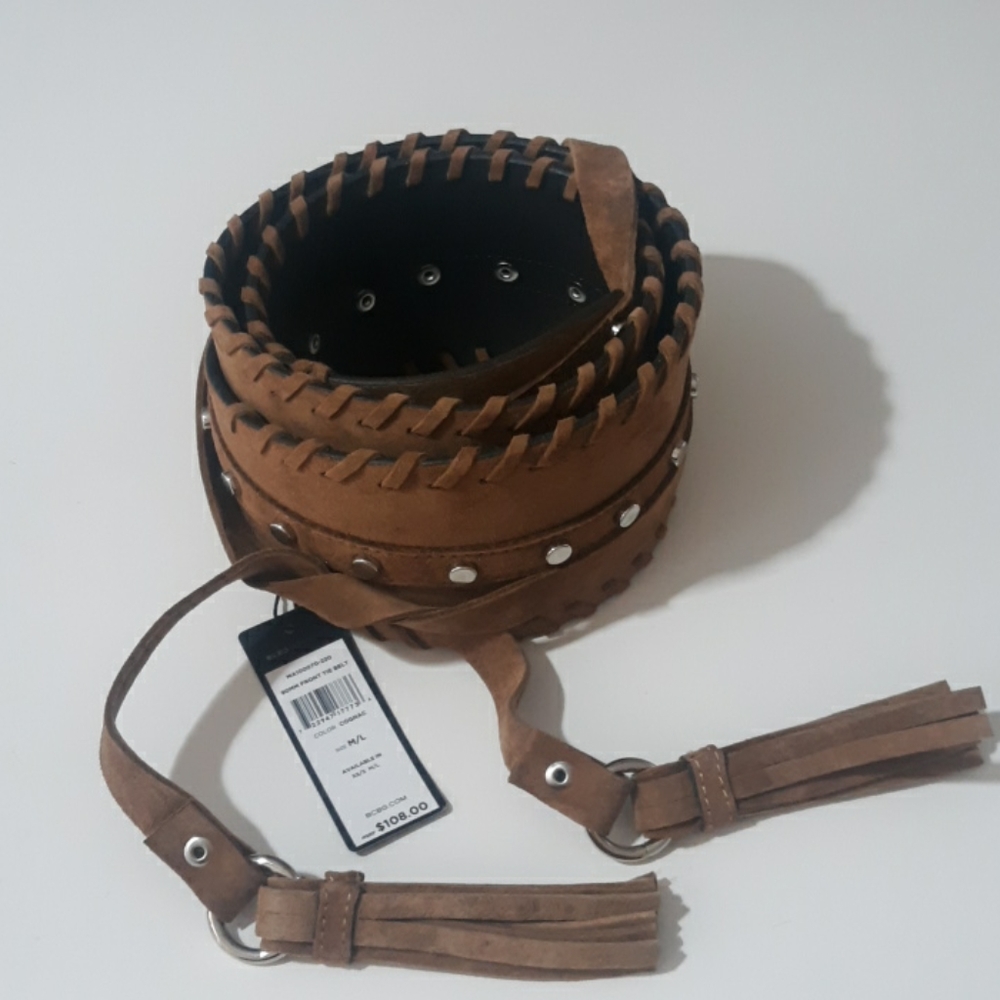 BCBGMaxAzaria Nubuck Tie-Front Tassel Belt